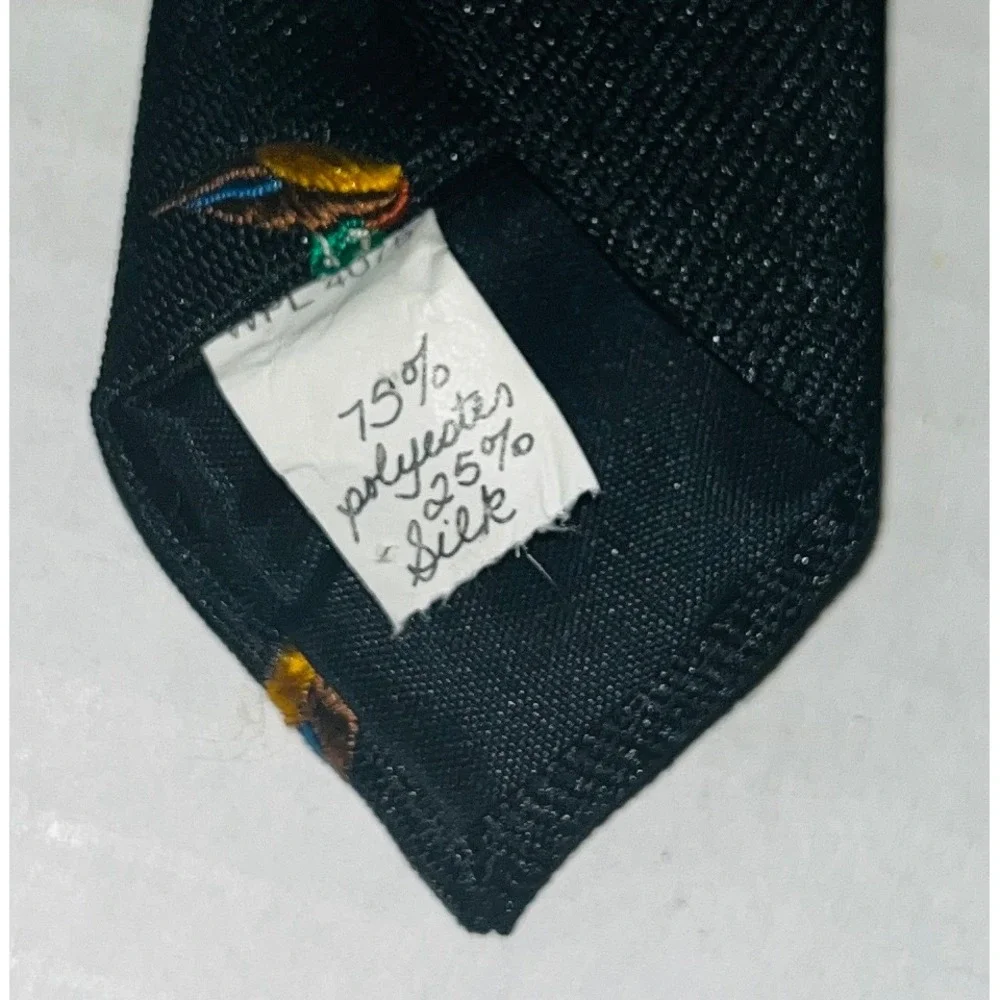 Resilio Necktie Mens Black Mallard Duck Pattern Silk Blend Wildlife Animal Print